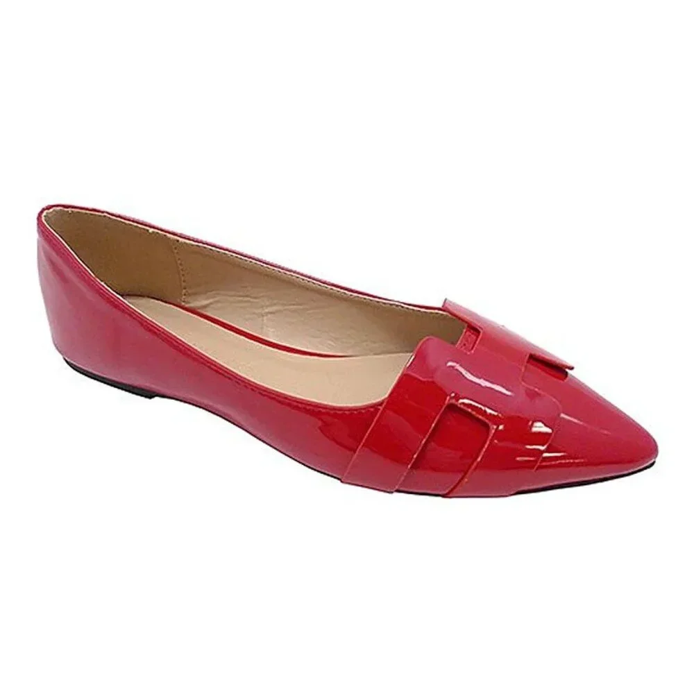 Wild Diva Women's Geometric Design Slip-On Patent PU Pointed Toe Ballet Flats - Picture 5 of 6